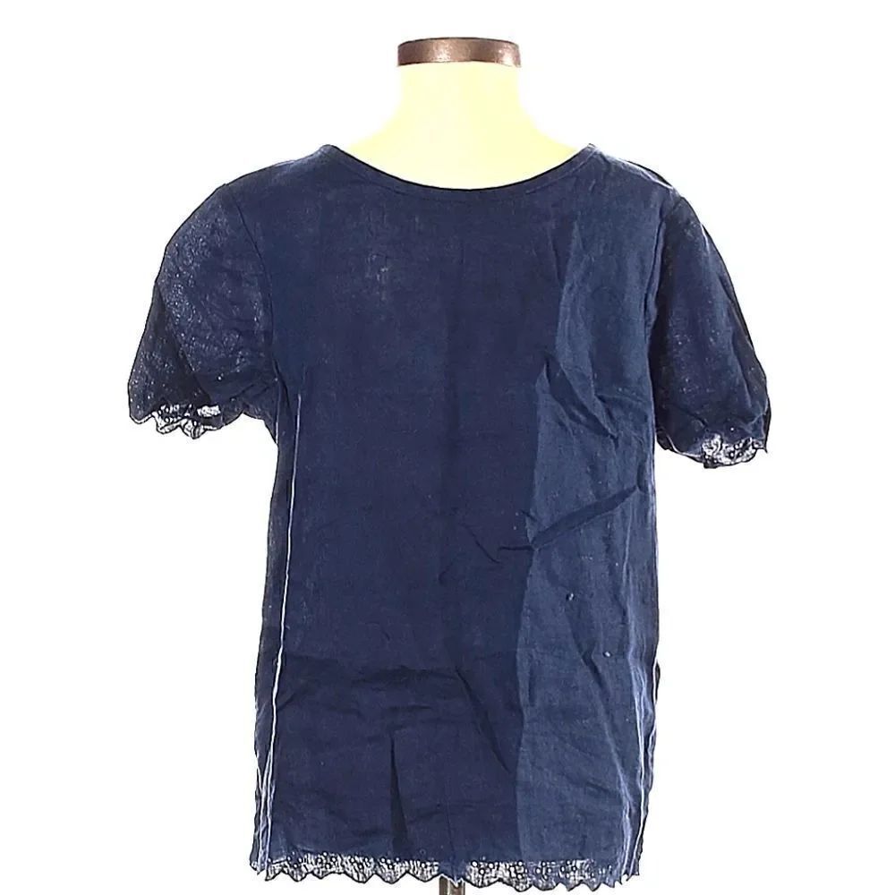 J CREW Linen Eyelet Navy Top